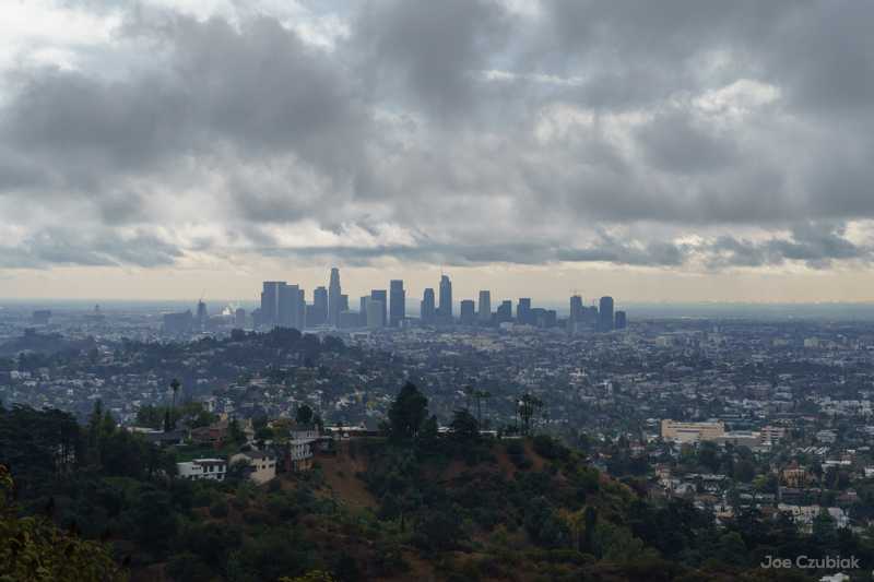 Los Feliz view of Downtown LA during storm